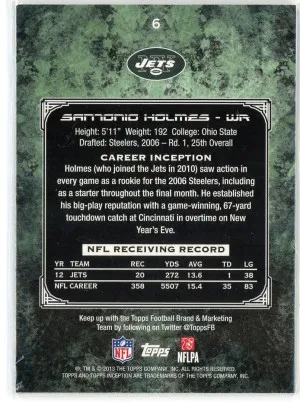 2014 Topps Inception #6 Santonio Holmes 25/75 back