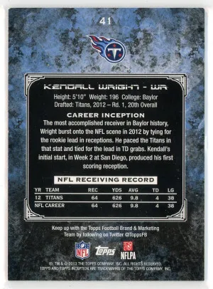 2014 Topps Inception #41 Kendall Wright 69/75 back