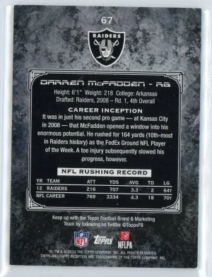 2014 Topps Inception #67 Darren McFadden 56/75 back