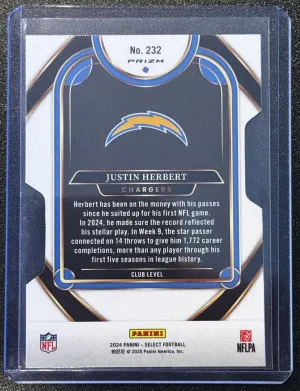 2024 Panini Select Justin Herbert #232 Silver Prizm Die-Cut back