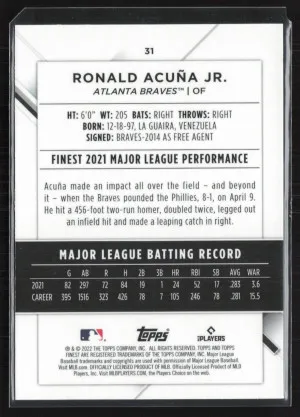 2022 Finest #31 Ronald Acuña Jr. back