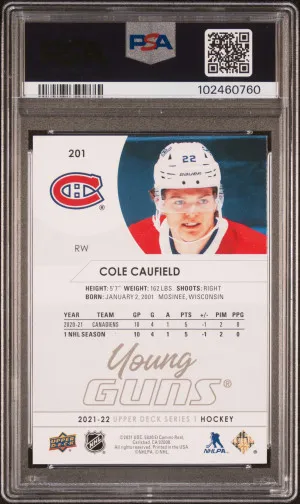 Cole Caufield Young Guns PSA 9 back