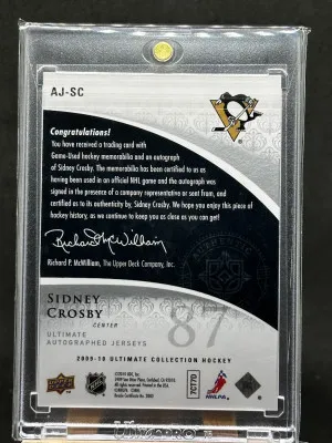Sidney Crosby 2009-10 UD Ultimate Autographed Jerseys 07/25 On Card #AJ-SC back