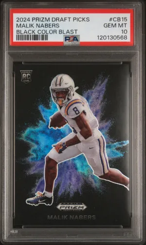 2024 Panini Prizm Draft Picks Black Color Blast Malik Nabers CB15 PSA 10. front