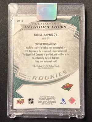 2020-21 Upper Deck Ultimate Ultimate Introductions Kirill Kaprizov Rookie Auto /50 back