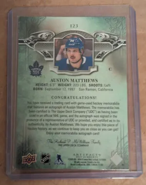 2020/21 Artifacts Auston Matthews Patch Auto 4/8 back