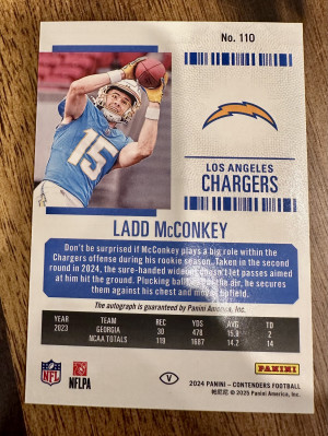 2024 Contenders #110 Ladd McConkey Variation Autograph RC On-card back