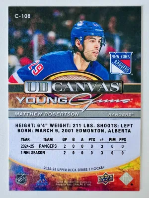 2025-26 Upper Deck Series 1 UD Canvas Young Guns Matthew Robertson Rookie back
