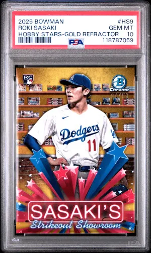 2025 Bowman Hobby Stars Roki Sasaki PSA 10 Gold Refractor /50 front
