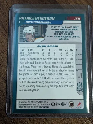 Patrice Bergeron OPC rookie 2003-04 back