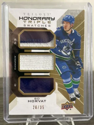 2019-20 UD Trilogy Bo Horvat Honorary Triple Swatches /35 front