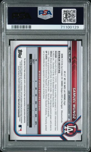 2022 Bowman Chrome SAMUEL MUNOZ 1st ROOKIE CARD RC AUTO AUTOGRAPH #CPA-SM - GRADED PSA 10 GEM MINT Los Angeles Dodgers back
