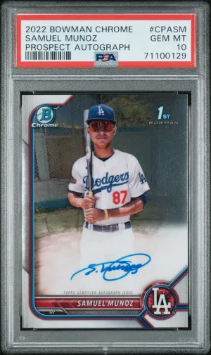 2022 Bowman Chrome SAMUEL MUNOZ 1st ROOKIE CARD RC AUTO AUTOGRAPH #CPA-SM - GRADED PSA 10 GEM MINT Los Angeles Dodgers front