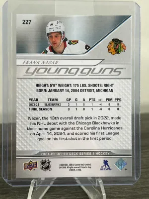 2024-25 UD Frank Nazar Young Guns Rookie back