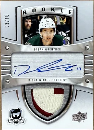 2022-23 The Cup Dylan Guenther Rookie Patch Auto Crosby Tribute /10 front