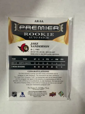 2022-23 Upper Deck Premier Rookie Patch Auto /35 Jake Sanderson back