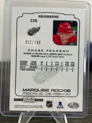 2022-23 OPC Play Chase Pearson Aquamarine Rookie /149 back
