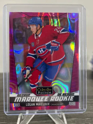 2024-25 OPC Plat Logan Mailloux Pink Magma Rookie front