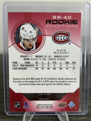 2019-20 UD Trilogy Nick Suzuki Rookie Renditions Red /799 back