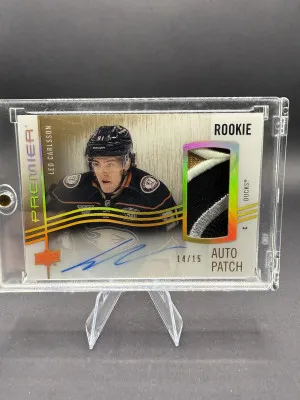 Leo Carlsson Premier Rookie Patch Auto /15 2023-24 Sick Patch front