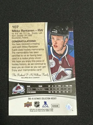 Mikko Rantanen 2015-16 Ultimate Collection Silver #107 JSY /149 Rookie Card back