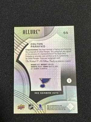 Colton Parayko 2021-22 Upper Deck Allure Autographs Red Rainbow #55 back