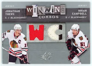 2009-10 SPx #WC-CT Brian Campbell Jonathan Toews Winning Combos Dual Jersey front