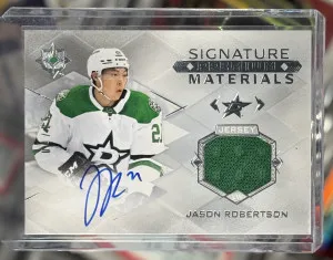 Jason Robertson 2023-24 Upper Deck Signature Premium Materials /25 Jersey Auto front
