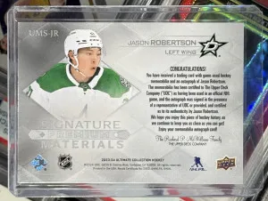 Jason Robertson 2023-24 Upper Deck Signature Premium Materials /25 Jersey Auto back