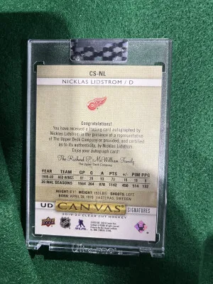 2019 Clear cut  UD Canvas signatures Nicklas Lidstrom /5 back