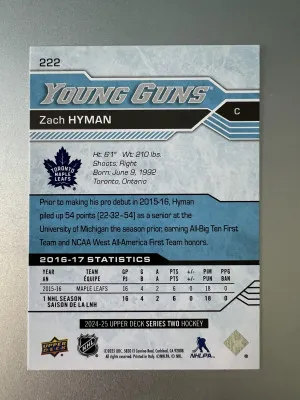 2025 2024-25 Upper Deck Young Guns Zach Hyman Parallel/Variety back