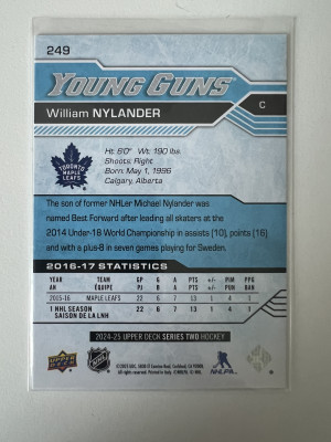 2025 2024-25 Upper Deck Young Guns William Nylander Renewed Rookie back
