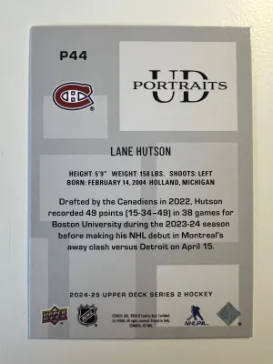2025 2024-25 Upper Deck UD Portraits Lane Hutson Blue Rookie back