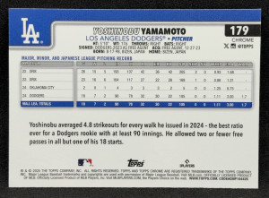 Yoshinobu Yamamoto 2025 Topps Chrome Sapphire #179 - Dodgers back