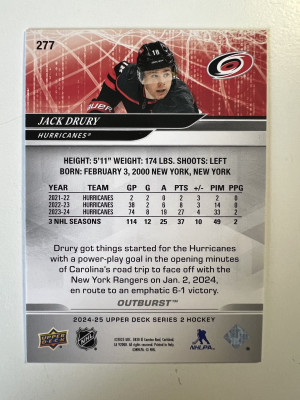 2025 2024-25 Upper Deck Outburst Jack Drury Silver Parallel/Variety back