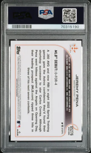 2022 Topps Update Jeremy Pena Gold Foil back