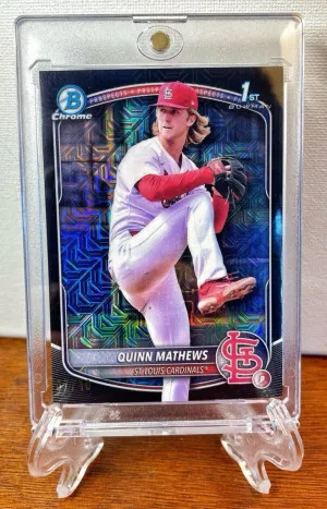 2025 Bowman Chrome QUINN MATHEWS 1st Black Mojo Refractor #7/10 Cardinals RC front