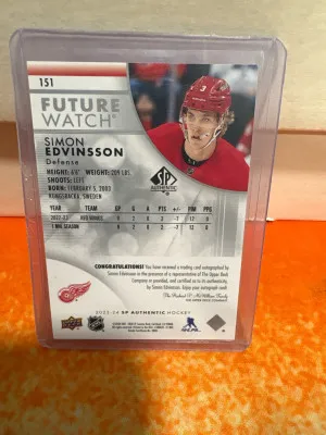 2023-24 Upper Deck SP Authentic Simon Edvinsson Future Watch Auto back