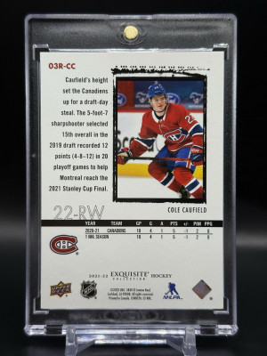 2021-22 UD Exquisite Hockey Collection Cole Caufield Rookie /99 03-04 Retro back