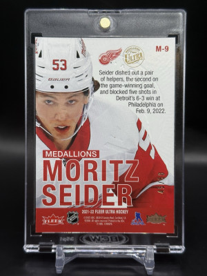 2021-22 UD Fleer Ultra Moritz Seider Rookie Medallions Ruby Red /50 RC back