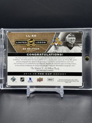2014-15 UD The Cup Ed Belfour Limited Logos Patch Auto /50 Game Used Panthers back