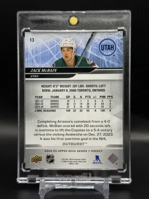 2024-25 UD Series 1 Jack Mcbain Gold Outburst 1/1 One Of One #13 back