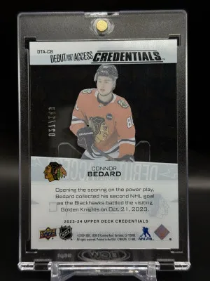 2023-24 UD Credentials Connor Bedard Debut Ticket Access Acetate Rookie /149 RC back