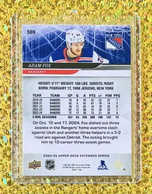2024-25 Upper Deck #589 Adam Fox High Gloss /10 FOTL back
