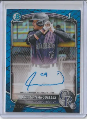 2025 Bowman Chrome Blue Reptilian Refractor Auto Cristian Arguelles 1st Bowman front