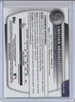 2025 Bowman Chrome Blue Reptilian Refractor Auto Cristian Arguelles 1st Bowman back