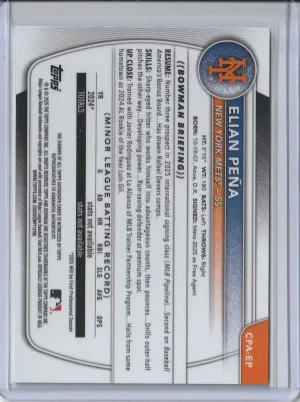 2025 Bowman Chrome Auto Elian Pena 1st Bowman back