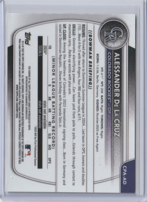 2025 Bowman Chrome Auto Alessander De La Cruz 1st Bowman back