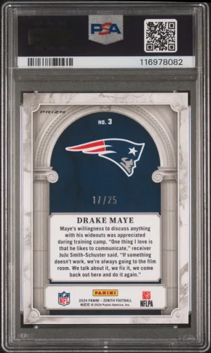 2024 Panini Zenith Z Marquee Drake Maye #3 Blue /25 PSA 9 back