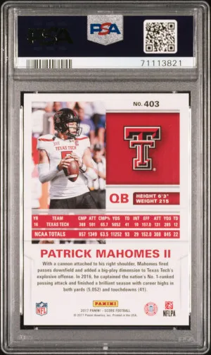 2017 Panini Score Patrick Mahomes Ii back